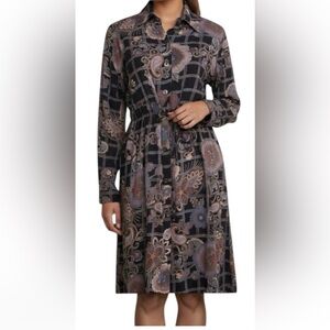 Sacred Threads Bohemian Floral Abstract Knee Length Belted ShirtDress M New